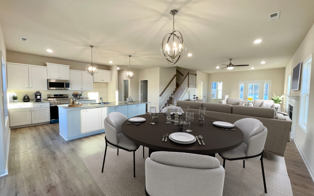 Photo of the furnished dining room and kitchen inside the Juniper Lot 46 Section 6 Castleton in Henrico VA